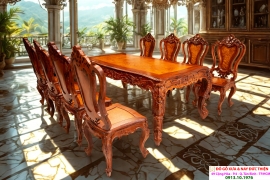 Bộ Bàn Ăn Gỗ Cẩm Nu Quý Hiếm - Phong Cách Pháp Sang Trọng