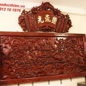 Cuốn thư gỗ Hương : Đức - Lưu - Quang chạm Mai Phụng Tinh Xảo Sắc Nét