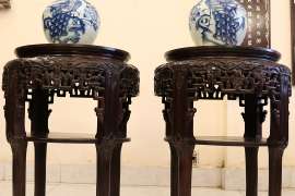 Đôi Đôn Gỗ Kê Đồ Mặt Đá Chữ Tàu Đẹp