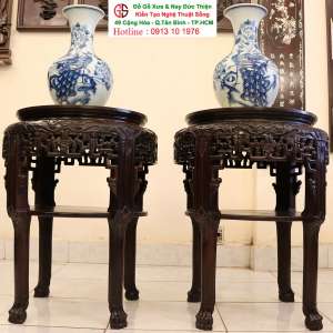 Đôi Đôn Gỗ Kê Đồ Mặt Đá Chữ Tàu Đẹp