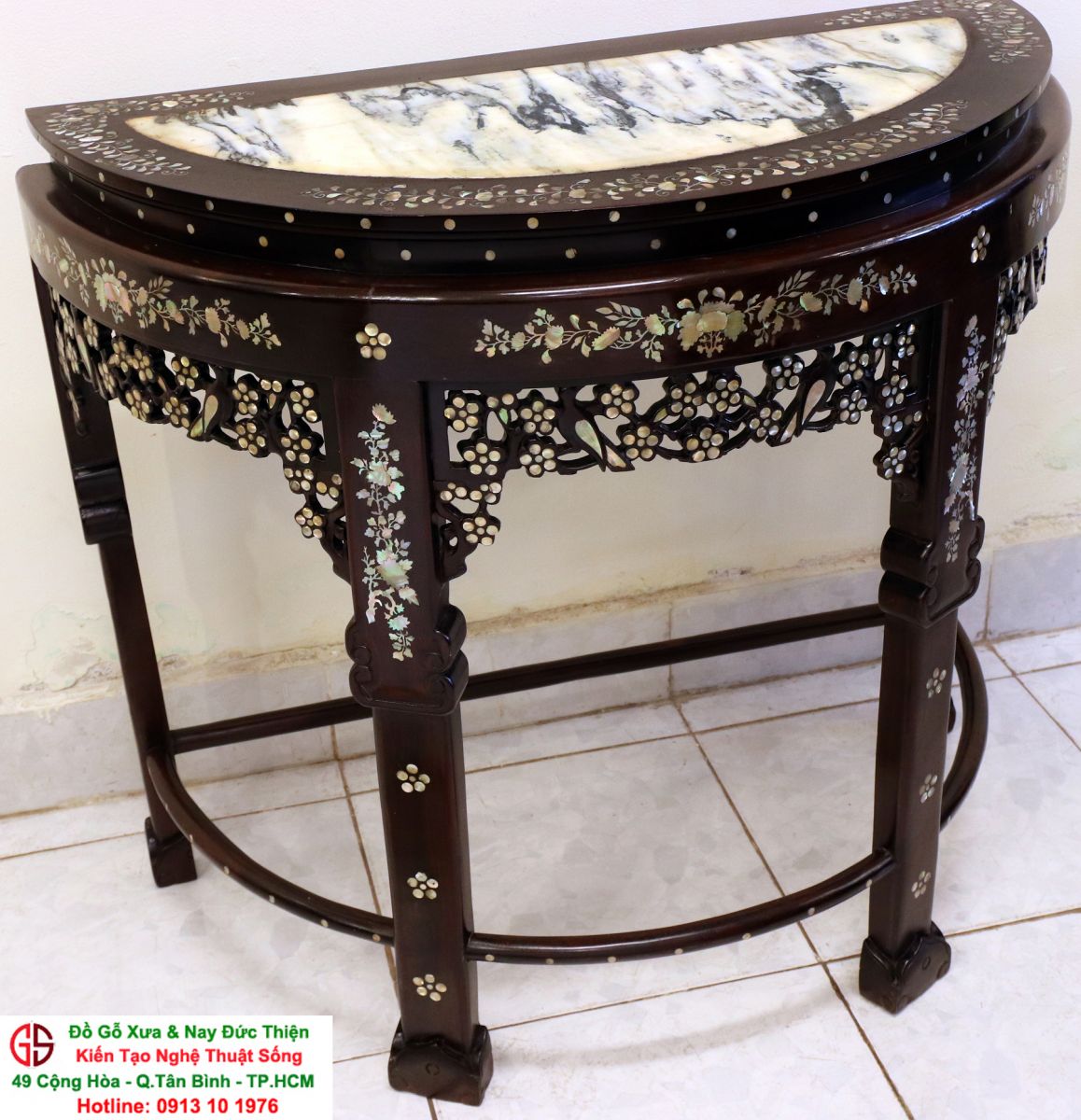 bàn bán nguyệt gỗ Khảm Ốc