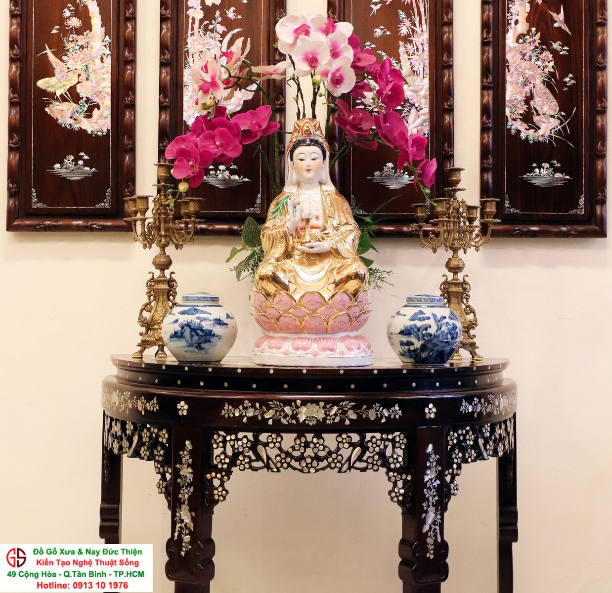 bàn bán nguyệt gỗ Gụ Khảm ốc