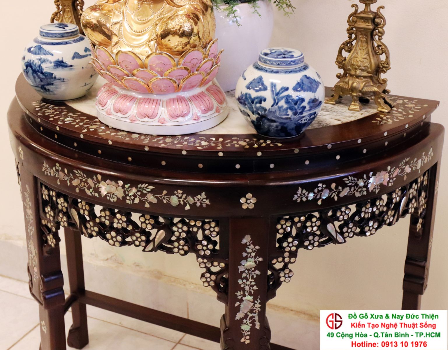 bàn bán nguyệt giá rẻ khảm ốc