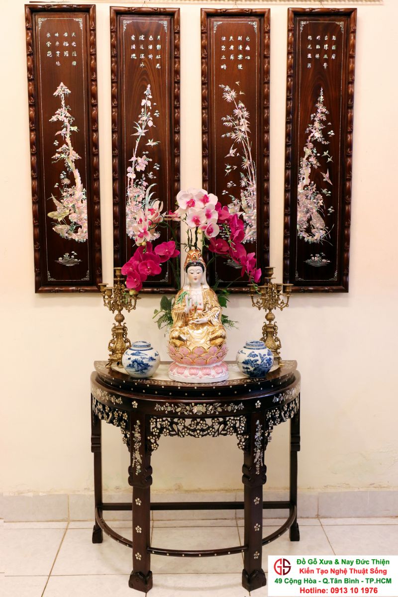 bàn bán nguyệt gỗ gụ xịn