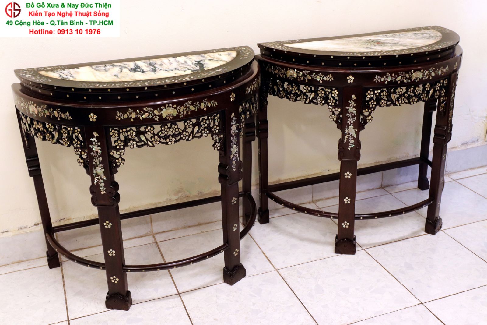 bàn bán nguyệt gỗ Gụ xịn