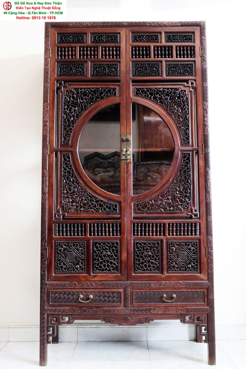 tủ sách chạm khắc gỗ gụ
