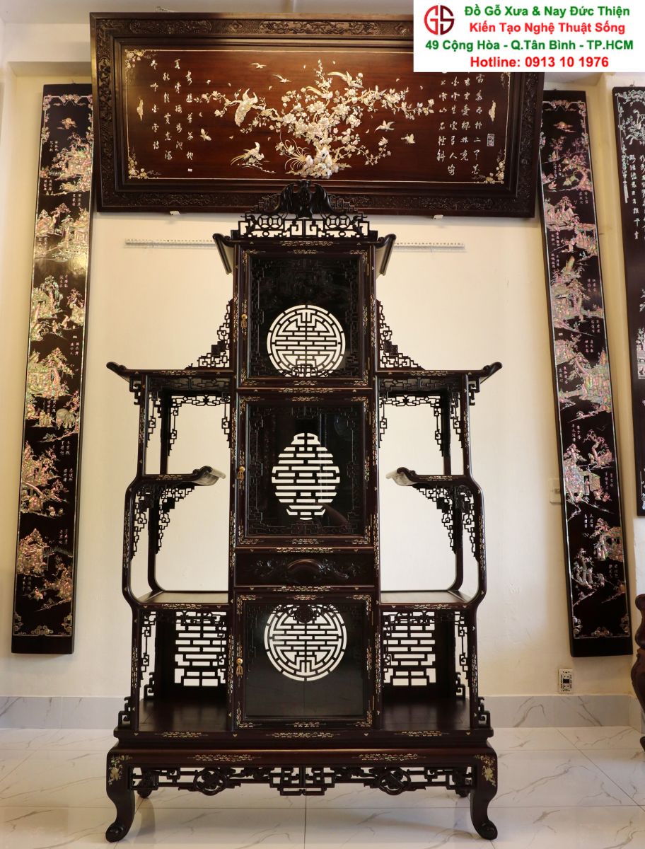 tủ bày đồ gỗ gụ