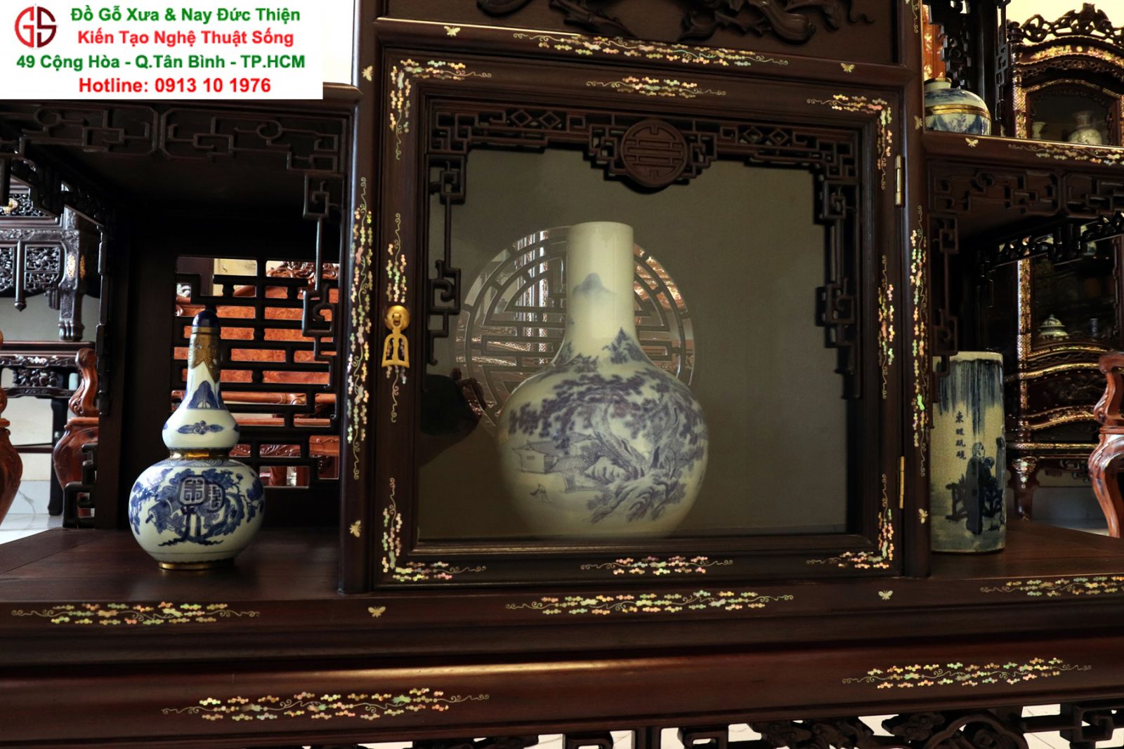 tủ bày đồ gỗ gụ khảm ốc đẹp